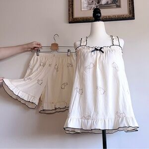 NEW！Sweet Bunny Pajama Set | Black Trim | Built-in Pads ✨